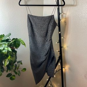 Sparkly Silver Asymmetrical Mini Dress
